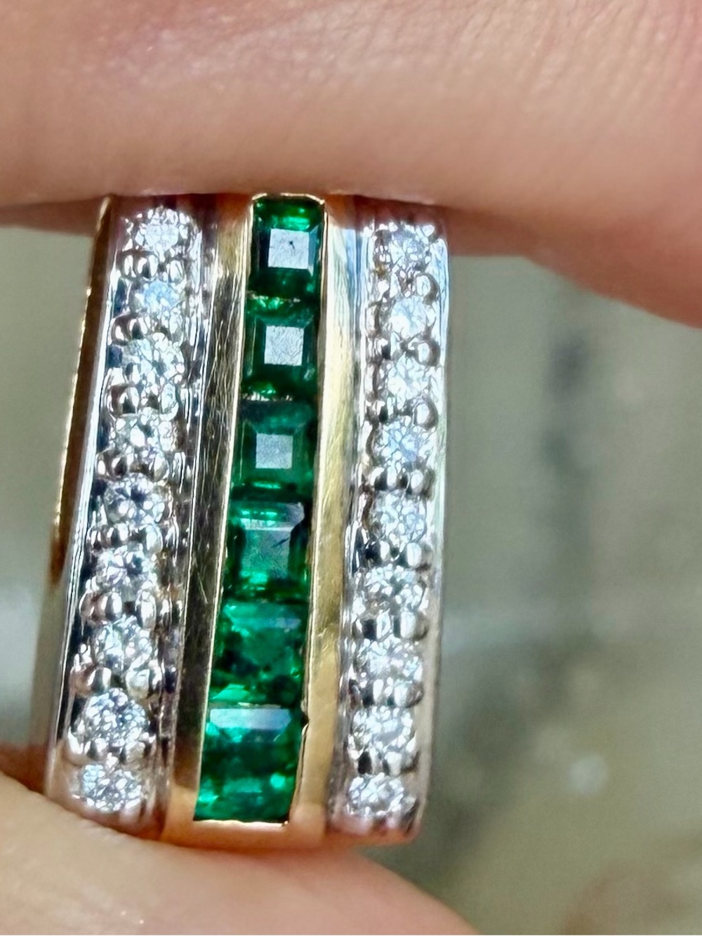 Kallati 14k gold with Emerald Row and Diamond pendant